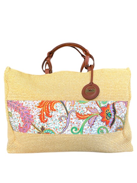 AMA Milano XL-Shopper, große Handtasche, Strandtasche, Beige-Multicolor