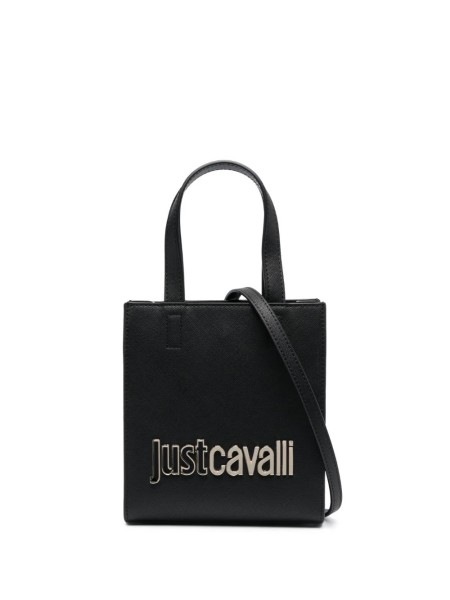 Just Cavalli Black Metal Lettering Bag, Mini-Tote Handtasche, Umhängetasche, Schwarz
