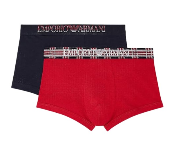 Emporio Armani 2er Set Stretch Cotton Trunk, Marine / Rot