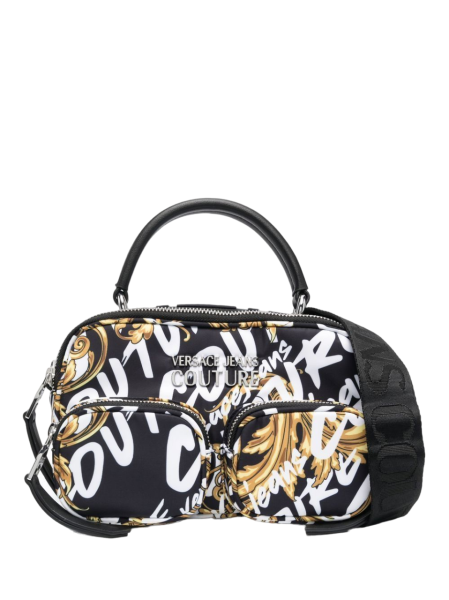 Versace Jeans Couture Handtasche, Umhängetasche, Multipocket Bag Nylon, Schwarz-Weiß-Gold