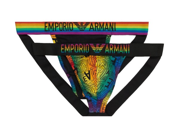 Emporio Armani 2er Set Stretch Cotton Jockstrap, Regenbogen / Schwarz
