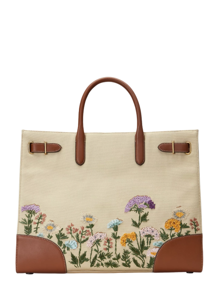 Ralph Lauren "Devyn" Large Tote Bag, Shopper, Beige-Flowers