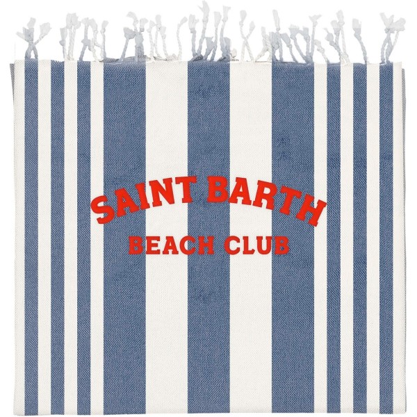 Saint Barth Ultra Light Beach Towel, Strandtuch mit Fransen, Blau-Beige