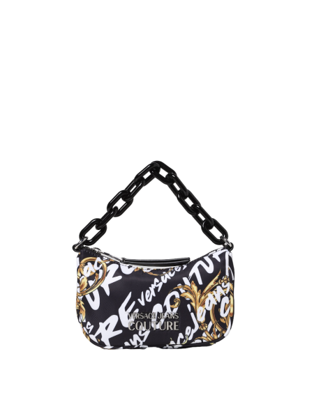 Versace Jeans Couture Handtasche, Umhängetasche, Hobo Bag Nylon, Schwarz-Weiß-Gold