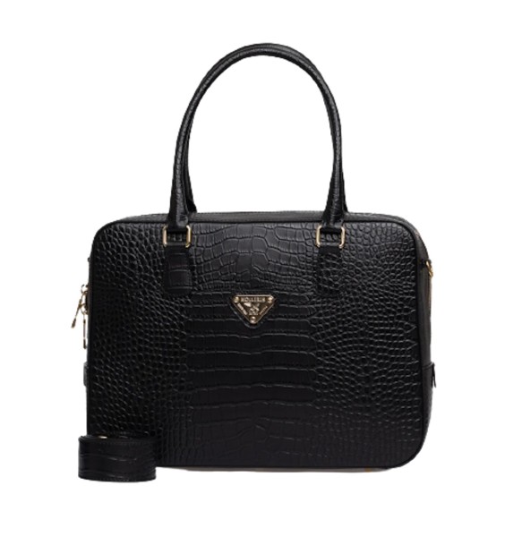 Maison Mollerus Croco Kalbsleder Mimi Limited Black Business Bag, Monaco Gold