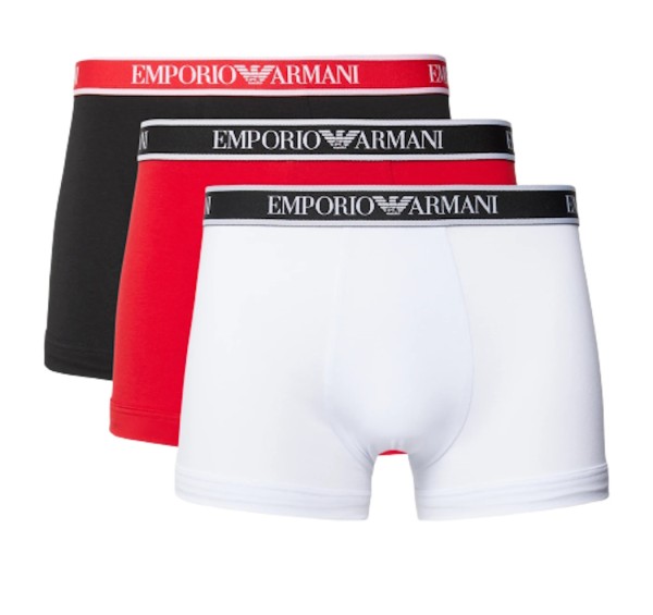 Emporio Armani 3er Set Stretch Cotton Trunk, Weiß / Schwarz / Rot