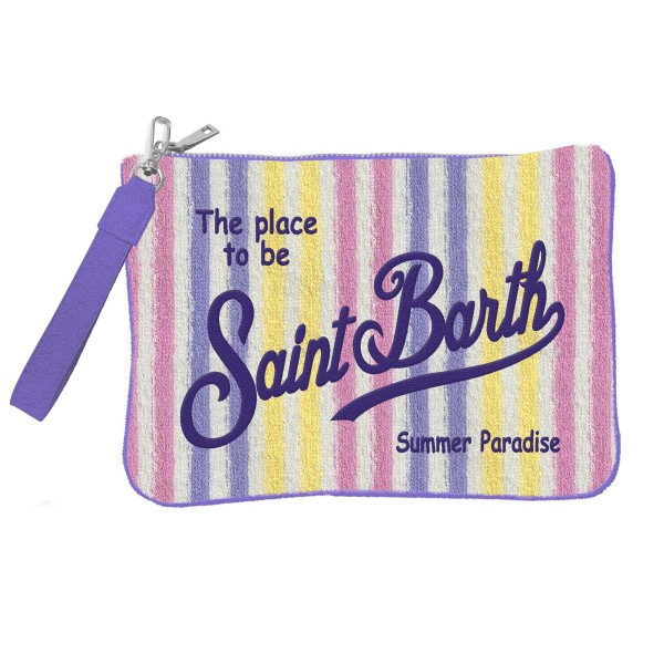 Saint Barth Parisienne Sponge Pochette, Bade-Clutch, Etui, Stripes Lila-Rosa