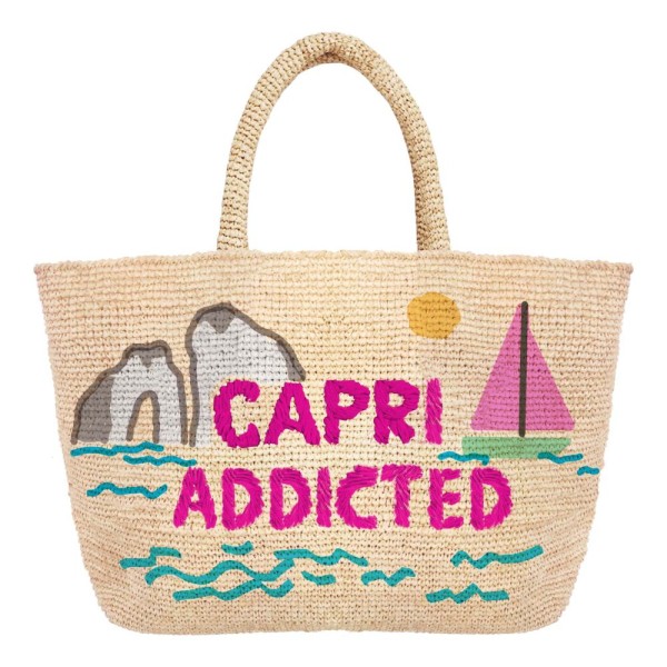 Saint Barth Capri Addicted, Raffia Bast Handtasche, Natur-Multicolor
