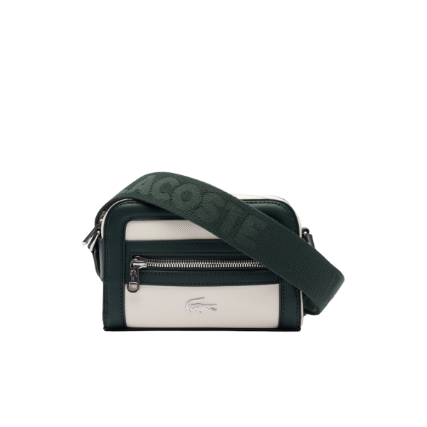 Lacoste S Reporter Bag, kleine Umhängetasche, Camera-Bag, Weiß-Waldgrün