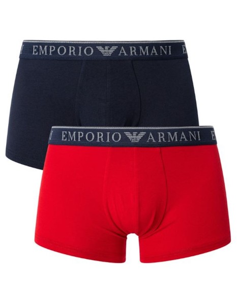 Emporio Armani 2er Set Stretch Cotton Trunk, Rot / Marine